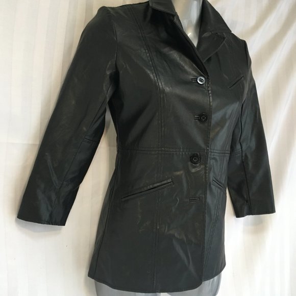 Grunge Black Faux Leather Button Jacket Coat Halloween Costume Child Youth Sz 8 - Picture 6 of 11